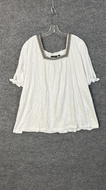Susan Graver Tops - Susan Graver Top Womens Plus 4X White Square Neck Tie Sleeve Bohemian Peasant